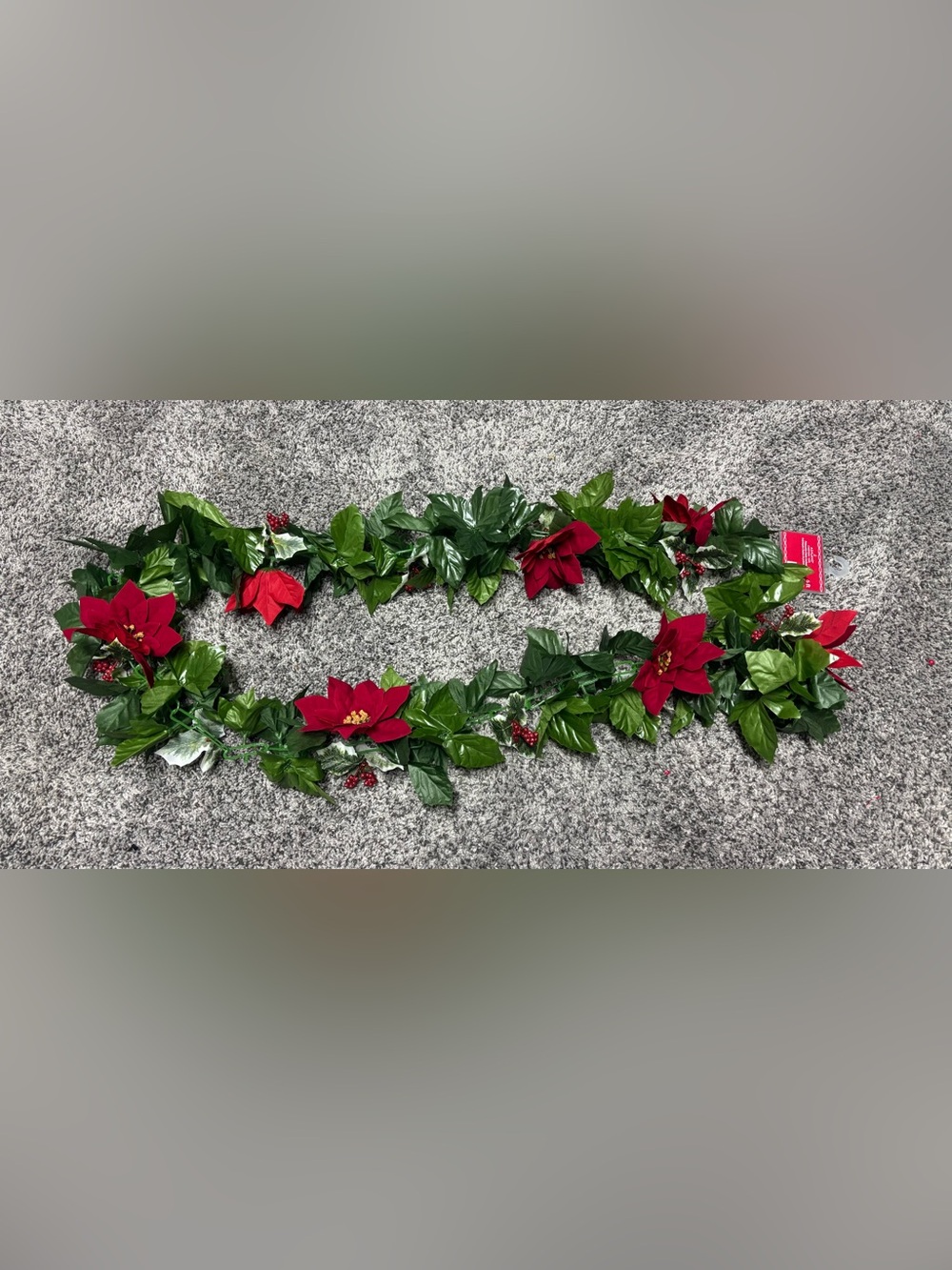 Ashland Red Poinsettia and Holly Green Leaf Holiday Garland